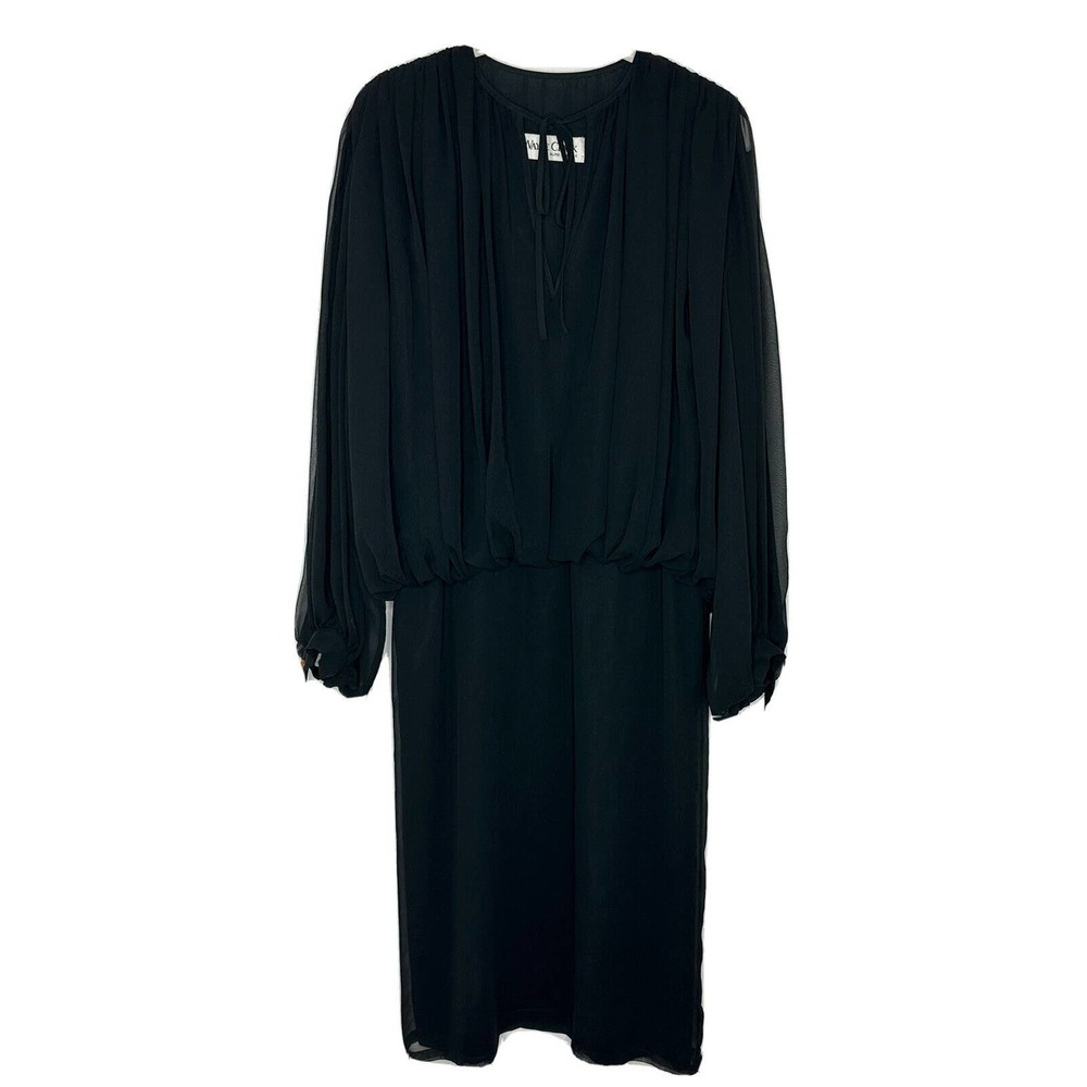 WAYNE CLARK Aline Marelle VTG Black Blousen Long Sleeve Chiffon Dress Sz 8